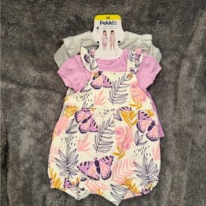 NWT Pekkle 4 Piece Baby Romper Set with Butterfly Print